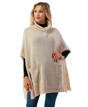 Oatmeal Marcus Adler Mock Turtleneck Sweater Poncho with Pockets